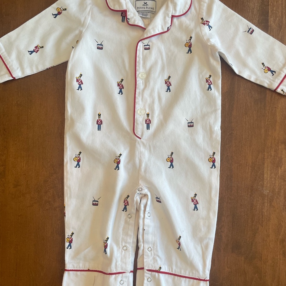 Petite Plume White Kids Pajamas with Red Accents / adorable drummer boy design.